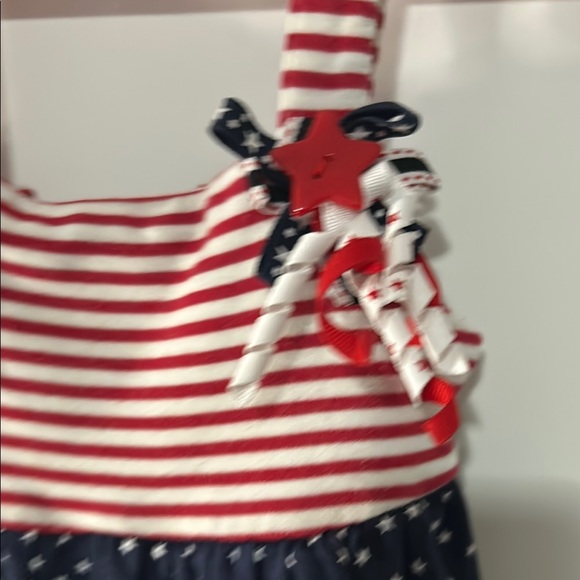 Navy Polka Dot Kids Dress with Red Stripes - Picture 9 of 9